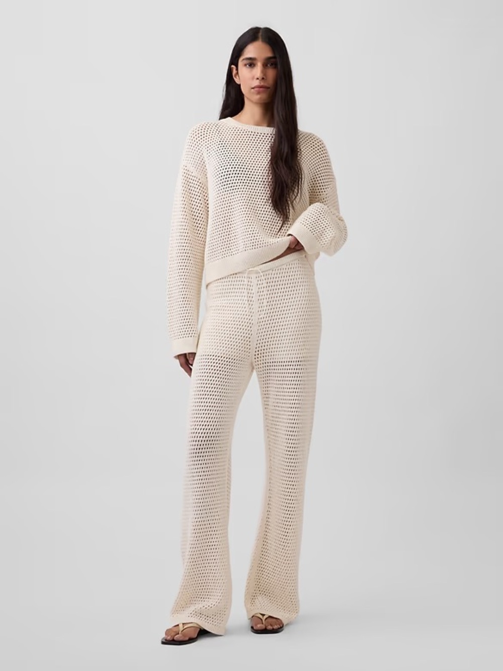 GAP Cream Open-Knit Wide Leg Pants